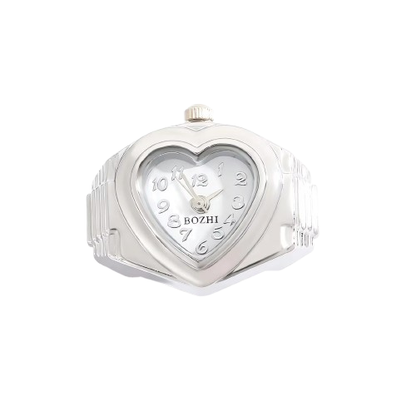 bague montre femme moderne argent cadran coeur ajustable