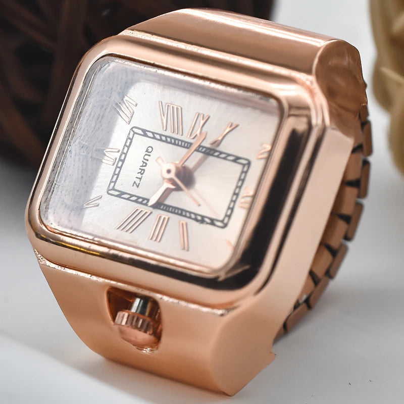 bague montre vintage femme ajustable or rose chiffres romains luxe posé