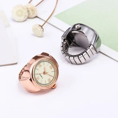 2 bagues montre femme vintage ajustable acier or rose argent chiffres romains