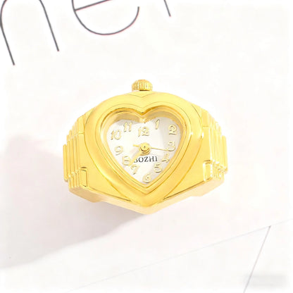 bague montre femme moderne or cadran coeur ajustable