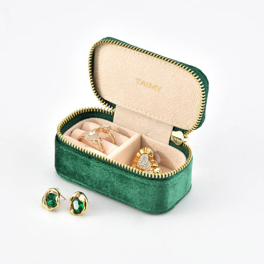 Boite à bijoux vintage chic vert velours pour femme