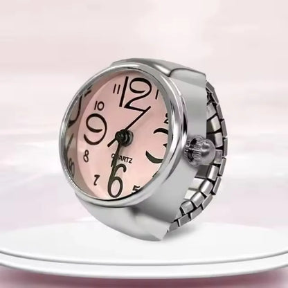 bague montre femme vintage argent ajustable cadran rose