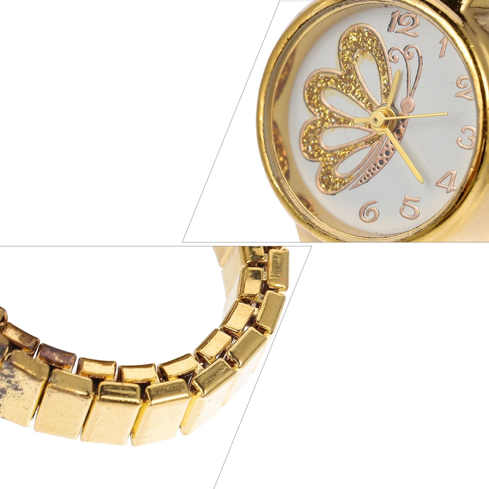 zoom bague montre femme moderne chic ajustable motif papillon doré
