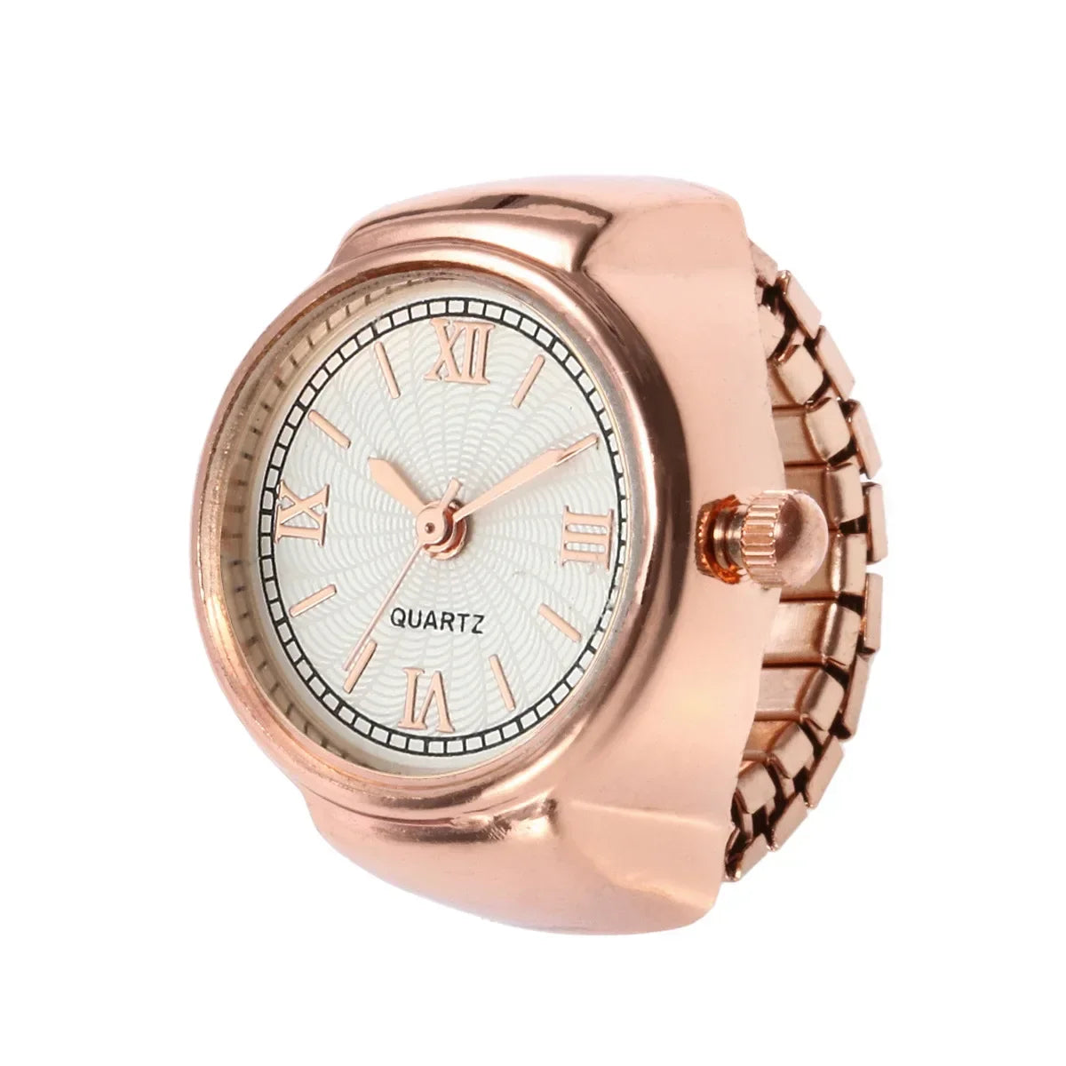 bague montre femme vintage ajustable acier or rose chiffres romains