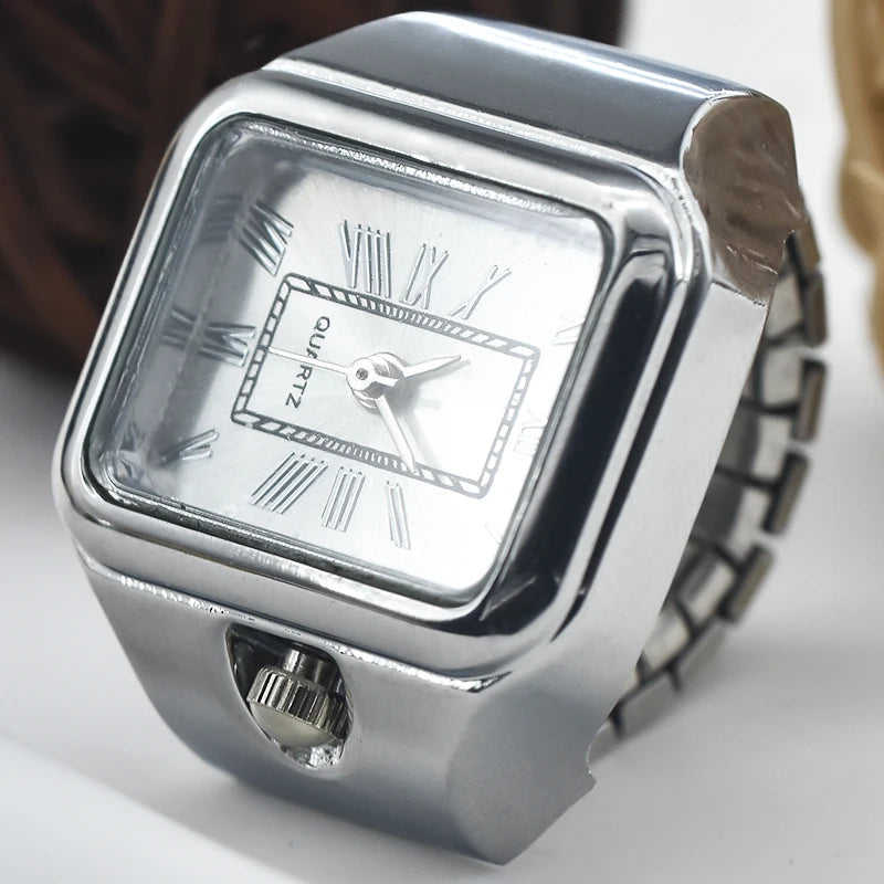 bague montre vintage femme ajustable argent chiffres romains luxe posé