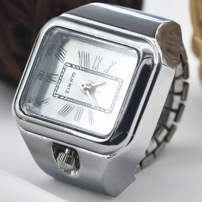 bague montre vintage femme ajustable argent chiffres romains luxe posé