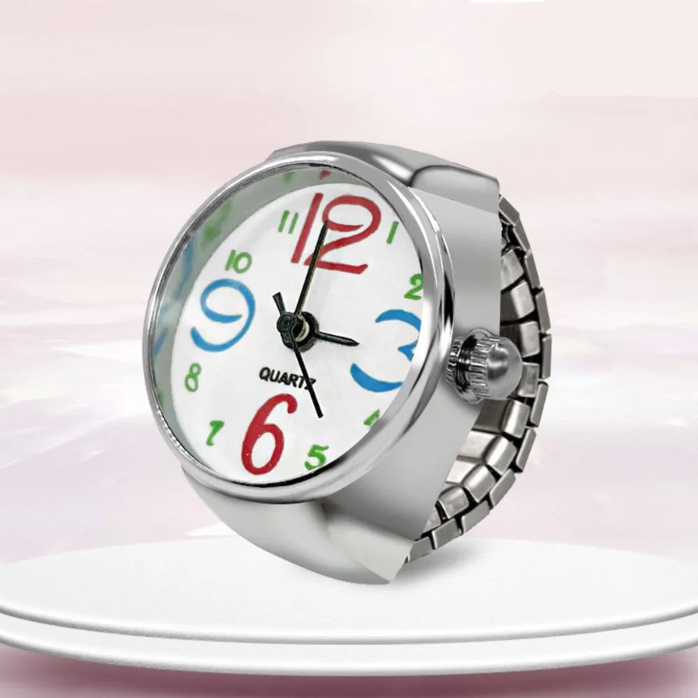 bague montre femme vintage argent ajustable cadran multi couleurs