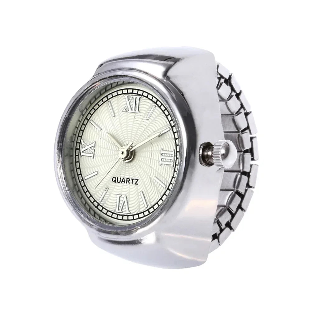 bague montre femme vintage ajustable acier argent chiffres romains