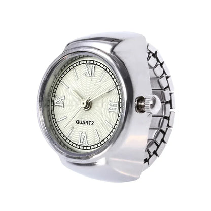 bague montre femme vintage ajustable acier argent chiffres romains