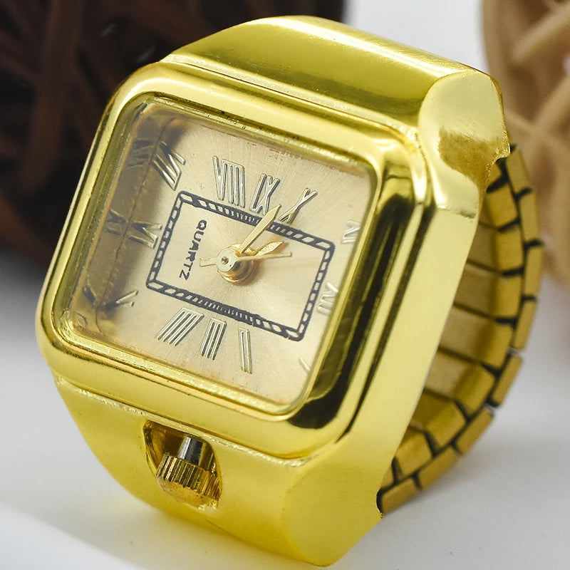 bague montre vintage femme ajustable or chiffres romains luxe posé
