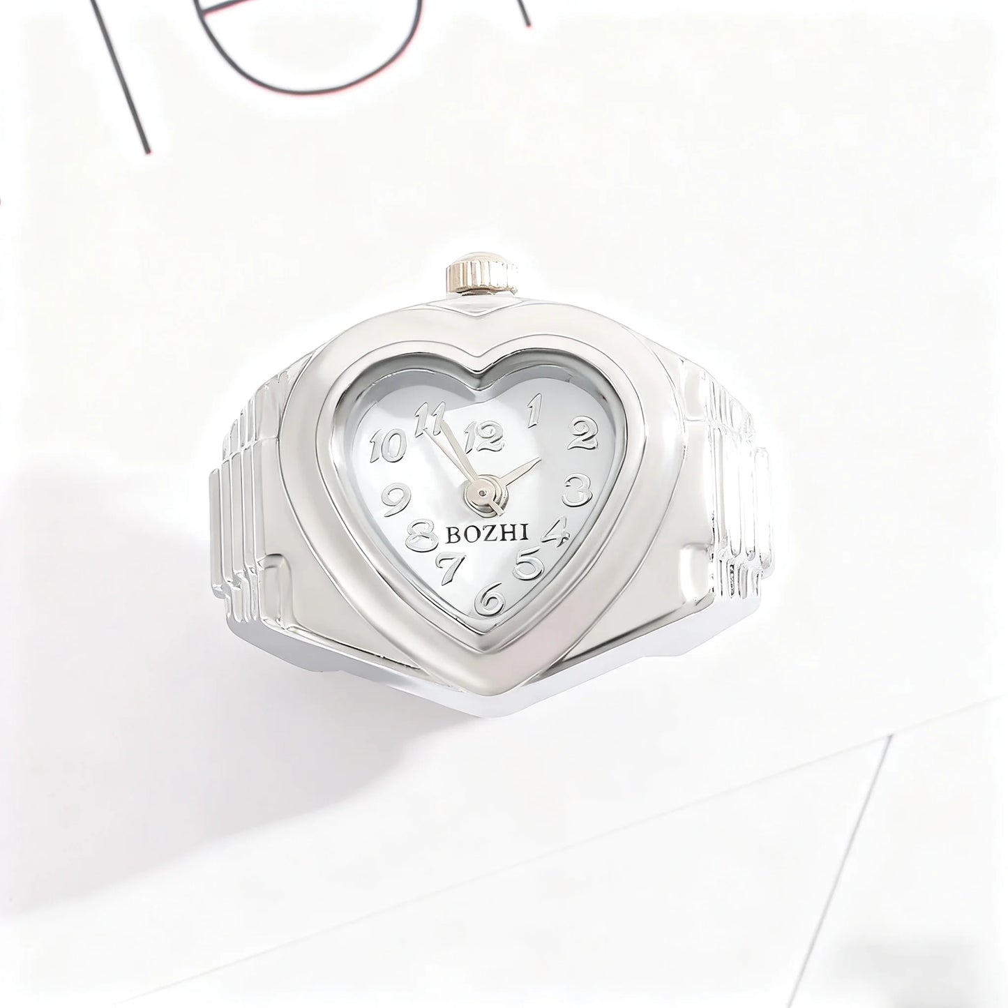 bague montre femme moderne argent cadran coeur ajustable