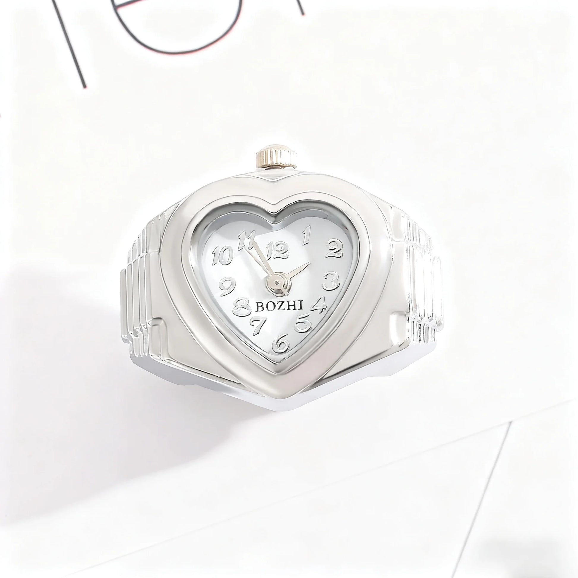 bague montre femme moderne argent cadran coeur ajustable