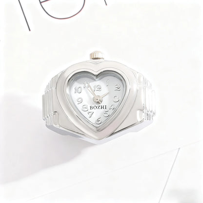 bague montre femme moderne argent cadran coeur ajustable