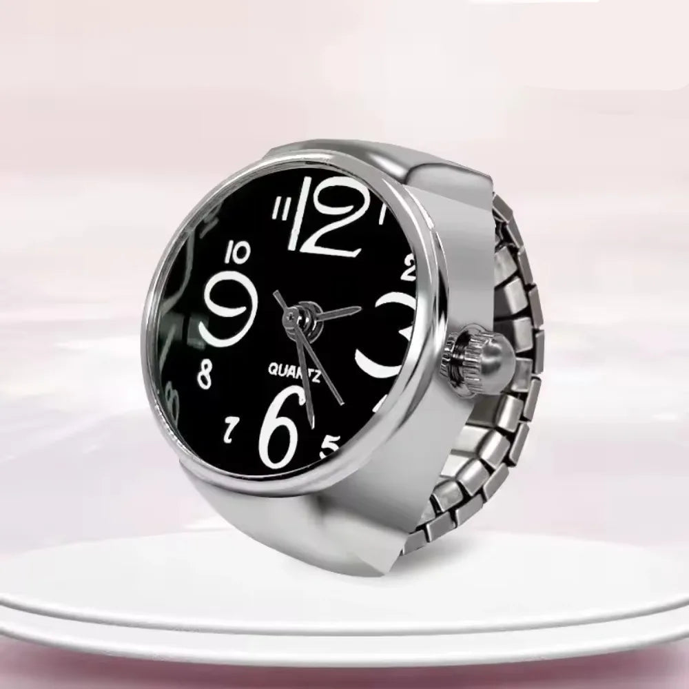 bague montre femme vintage argent ajustable cadran noir