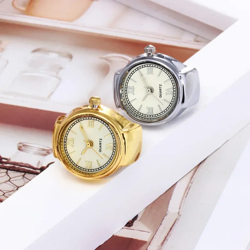 2 bagues montre femme vintage ajustable acier or argent chiffres romains