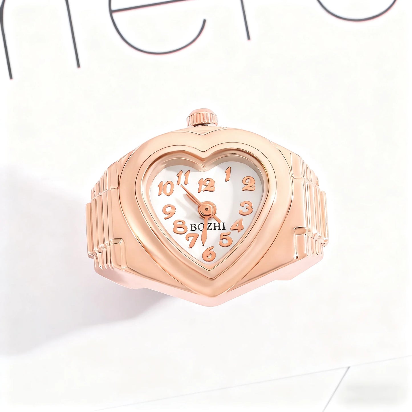 bague montre femme moderne or rose cadran coeur ajustable
