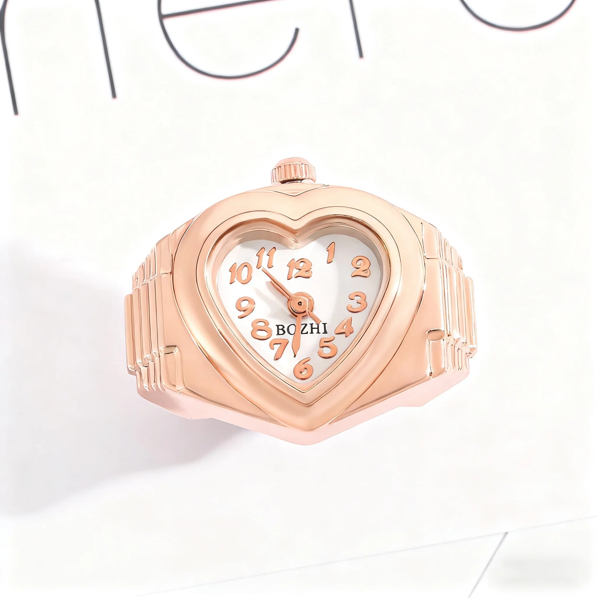 bague montre femme moderne or rose cadran coeur ajustable