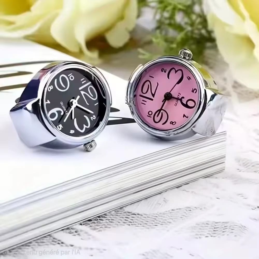 2 bagues montre femme vintage ajustable sur livre