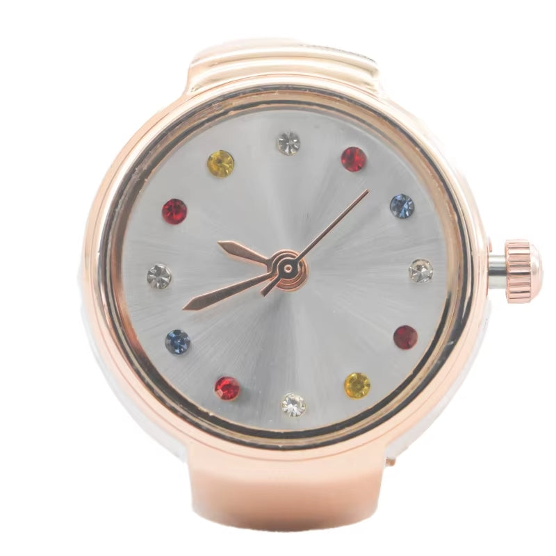 bague montre femme moderne diamant colorés or rose