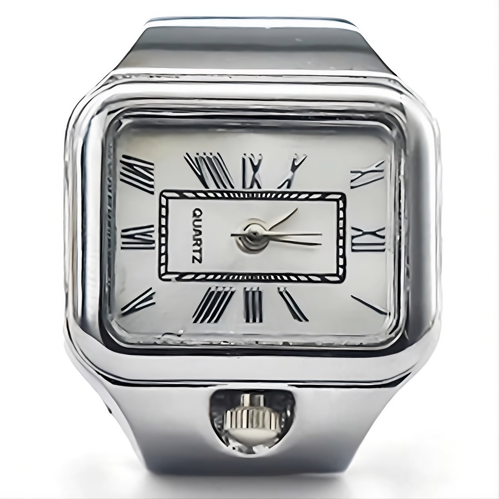 bague montre vintage femme ajustable argent chiffres romains luxe